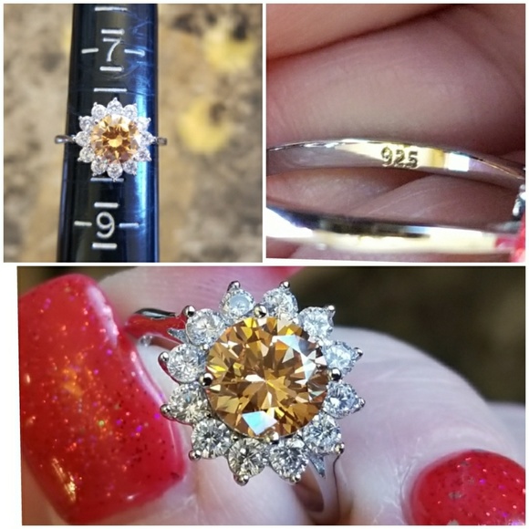 Genuine 4ct Morganite and White Topaz Ring Size 8 - Picture 4 of 4